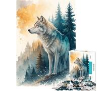 Rompecabezas para Adolescentes de 1000 Piezas con diseño de Lobo en Acuarela en un Paisaje Forestal Juego Familiar adictivo para Cultivar la Paciencia Un Gran Regalo Que Mejora la Memoria (38x52cm)