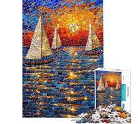 Rompecabezas para Adolescentes de 1000 Piezas con diseño de Mosaico marítimo al Atardecer Rompecabezas para Adultos Juegos relajantes Ensamblaje de Patrones cumpleaños (38x52cm)