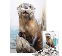 Rompecabezas para Adolescentes de 1000 Piezas con diseño de Nutria Marina en Acuarela Juego Familiar adictivo para Cultivar la Paciencia Un Gran Regalo Que Mejora la Memoria (tamaño 38x26cm)