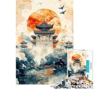 Rompecabezas para Adolescentes de 1000 Piezas con diseño de Pagoda China al Atardecer Juego práctico Mujeres (tamaño 50x75cm)
