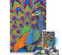 Rompecabezas para Adolescentes de 1000 Piezas con diseño de Pavo Real y Estampado Paisley Colorido, Juguetes para armar, Que mejoran la Memoria, con póster y Hoja de Preguntas a Juego 38x26cm