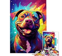 Rompecabezas para Adolescentes de 1000 Piezas con diseño de Perro Pitbull Feliz Juego desafiante Juguete para ejercitar la Mente Difícil Excelentes Regalos y Juguetes (tamaño 38x52cm)