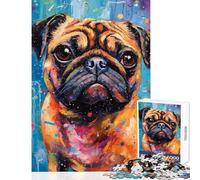 Rompecabezas para Adolescentes de 1000 Piezas con diseño de Perro Pug en Paleta Ideal para Relajarse Decorar el hogar o Hacer tú Mismo Incluye póster y Hoja de Preguntas y respuestas (38x26cm)