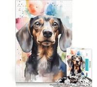Rompecabezas para Adolescentes de 1000 Piezas con diseño de Perro Salchicha en Acuarela, Juguetes para armar, Que mejoran la Memoria, con póster y Hoja de Preguntas a Juego 38x26cm