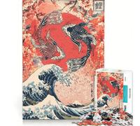 Rompecabezas para Adolescentes de 1000 Piezas con diseño de pez koi Yin Yang Juego Imposible Regalo de cumpleaños con póster y Hoja de Preguntas a Juego 38x26cm