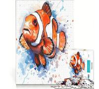 Rompecabezas para Adolescentes de 1000 Piezas con diseño de pez Payaso en Acuarela, Juguetes para armar, Que mejoran la Memoria, con póster y Hoja de Preguntas a Juego 38x52cm