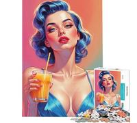 Rompecabezas para Adolescentes de 1000 Piezas con diseño de Pin-up y Zumo de Naranja Juego práctico y Educativo Juguete Ideal para desarrollar el Pensamiento lógico y el análisis (Tamaño 38x26cm)