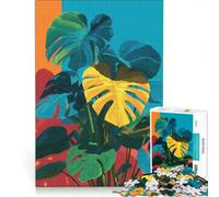 Rompecabezas para Adolescentes de 1000 Piezas con diseño de Planta Monstera Colorida, Juguetes para armar, Que mejoran la Memoria, con póster y Hoja de Preguntas a Juego 50x75cm