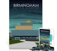 Rompecabezas para Adolescentes de 1000 Piezas con diseño de póster de Viaje de Birmingham,Arte de Corte Fino,Actividad para Mentes Inteligentes,Juego Relajante, Tranquilo (50x75cm)