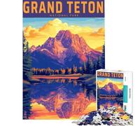 Rompecabezas para Adolescentes de 1000 Piezas con diseño de póster de Viaje Vintage del Parque Nacional Grand Teton para Adultos como Juguete antiestrés o para Decorar la Pared