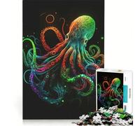Rompecabezas para Adolescentes de 1000 Piezas con diseño de Pulpo neón Colorido, Juguetes para armar, Que mejoran la Memoria, con póster y Hoja de Preguntas a Juego 38x26cm