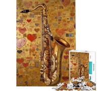 Rompecabezas para Adolescentes de 1000 Piezas con diseño de saxofón Dorado y Fondo de corazón Rompecabezas para Adultos Juguetes antiestrés decoración de Pared Regalos para Amigos y Familiares