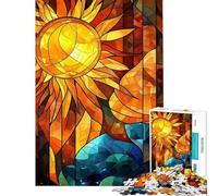 Rompecabezas para Adolescentes de 1000 Piezas con diseño de Sol y Olas en vidrieras Rompecabezas para Adultos Juegos Divertidos para aliviar el estrés cumpleaños (tamaño 50x75cm)