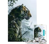 Rompecabezas para Adolescentes de 1000 Piezas con diseño de Tigre y Doble exposición Un Reto para completar Regalo de cumpleaños Juegos educativos para Mayores de 14 años Juego de Rompecabezas