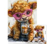 Rompecabezas para Adolescentes de 1000 Piezas con diseño de un Adorable Ternero Adicto al café Juego práctico Una Obra de Arte Juguete Educativo cumpleaños (38x52cm)
