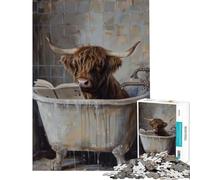 Rompecabezas para Adolescentes de 1000 Piezas con diseño de Vaca de Las Tierras Altas en una bañera Un Juego Educativo de análisis y lógica Que desafía a completarse y está dirigido a niños