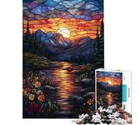 Rompecabezas para Adolescentes de 1000 Piezas con diseño de vidriera y Puesta de Sol Juego de ingenio Carrera de Velocidad Manual Ayuda a ejercitar el Cerebro (tamaño 50x75cm)