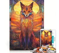 Rompecabezas para Adolescentes de 1000 Piezas con diseño de vidrieras Kitsune místicas Juego práctico Actividades Divertidas para Hacer en casa con póster y Hoja de Preguntas a Juego 38x52cm