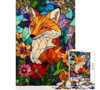 Rompecabezas para Adolescentes de 1000 Piezas con diseño de Zorro de vidriera Juego Educativo de Carreras de Velocidad Juguetes para armar con póster y Hoja de Preguntas a Juego (50x75cm)