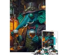 Rompecabezas para Adolescentes de 1000 Piezas con diseño Surrealista de Pub Cerveza y Elefante Juguetes educativos para Aprender Juego práctico de análisis y lógica Ideas de Regalos (Tamaño 38x26cm)