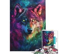 Rompecabezas para Adolescentes de 1000 Piezas con diseño Vibrante de Lobo y Galaxia Rompecabezas para Adultos Juegos relajantes Montaje de Patrones cumpleaños (tamaño 38x52cm)