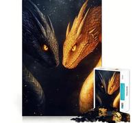 Rompecabezas para Adolescentes de 1000 Piezas con Dragones Negros y Dorados,Piezas de Corte Limpio,Juego Inteligente,Regalo,Tiempo Libre,Juego,Escena navideña,Arte (38x26cm)