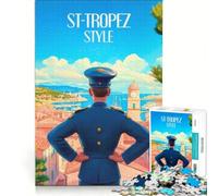 Rompecabezas para Adolescentes de 1000 Piezas con el Cartel del Gendarme en Saint-Tropez, Juegos educativos, para Mejorar la Memoria, Regalo de cumpleaños, Regalos 38x52cm