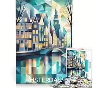 Rompecabezas para Adolescentes de 1000 Piezas con el Horizonte cubista de Ámsterdam y Sus icónicos Canales, Ideal para Decorar la Pared Un Juego desafiante y entretenido, Regalar 38x26cm