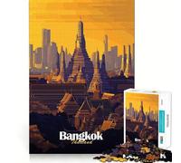 Rompecabezas para Adolescentes de 1000 Piezas con el Horizonte de los templos de Bangkok,Arte de Corte Fino,Actividad para desarrollar la Mente,Juego Relajante, Tranquilo (38x26cm)