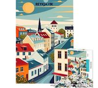 Rompecabezas para Adolescentes de 1000 Piezas con el Paisaje Urbano de Reikiavik Póster de Viaje Juego Familiar Juguetes adictivos para Cultivar la Paciencia Un Regalo estupendo Una Obra de Arte