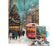 Rompecabezas para Adolescentes de 1000 Piezas con Escena navideña Nevada en la Calle Rompecabezas para Adultos de dificultad Alta Lista de Deseos con Papá Noel Juego de ingenio para Toda la Familia