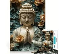Rompecabezas para Adolescentes de 1000 Piezas con Estatua de Buda y Flores,Bordes impecables,Divertido Juego de Habilidad Mental,Juego Tranquilo,Juego de cumpleaños artístico (38x26cm)