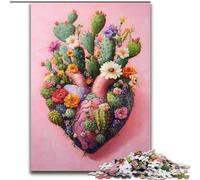 Rompecabezas para Adolescentes de 1000 Piezas con Forma de corazón de Cactus, Juguetes educativos, antiestrés y decoración de Pared (tamaño 50x75cm)