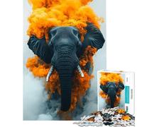 Rompecabezas para Adolescentes de 1000 Piezas con Forma de Elefante en Humo Naranja Juego Familiar adictivo para Cultivar la Paciencia Gran Regalo para Juegos Que mejoran la Memoria (Tamaño 38x26cm)