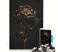 Rompecabezas para Adolescentes de 1000 Piezas con Forma de Rosa Negra Vintage Juego Imposible Regalo de cumpleaños con póster y Hoja de Preguntas a Juego 38x52cm