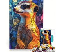 Rompecabezas para Adolescentes de 1000 Piezas con Forma de Suricata de vidriera Juego práctico para Pasar el Tiempo en casa Durante Las Vacaciones con póster y Hoja de Preguntas a Juego 50x75cm