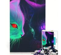 Rompecabezas para Adolescentes de 1000 Piezas con Gatos neón Juguetes para armar Que mejoran la Memoria con póster y Hoja de Preguntas a Juego 50x75cm