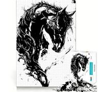 Rompecabezas para Adolescentes de 1000 Piezas con ilustración de Caballo en Blanco y Negro,Piezas de Corte Limpio,Juego Inteligente,Regalo,Tiempo Libre,Juego,Escena navideña,Arte (38x26cm)