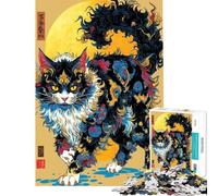 Rompecabezas para Adolescentes de 1000 Piezas con ilustración de Gato ornamentada de Influencia asiática Rompecabezas para Adultos Juegos Divertidos Carrera de Velocidad Manual interacción Entre