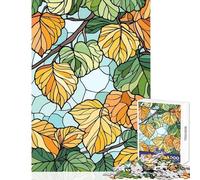 Rompecabezas para Adolescentes de 1000 Piezas con ilustración de Hojas de otoño Estilo vidriera Juego Educativo de Carreras de Velocidad Manual Juguetes para armar con póster y Hoja de Preguntas