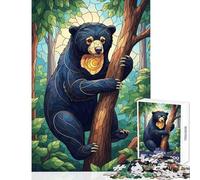 Rompecabezas para Adolescentes de 1000 Piezas con ilustración de Oso Solar en vidriera Rompecabezas de 1000 Piezas para Relajarse cumpleaños o para Aprender y educar (50x75cm)
