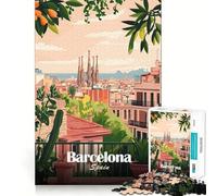 Rompecabezas para Adolescentes de 1000 Piezas con ilustración de Paisaje Urbano de Barcelona,España Arte de Corte Fino Actividad para desarrollar la Mente Momento de Juego Regalo navideño Tranquilo