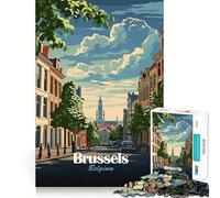 Rompecabezas para Adolescentes de 1000 Piezas con ilustración de Paisaje Urbano de Bruselas,Bélgica Bordes impecables Divertido Juego de Habilidad Juego Tranquilo y entretenido