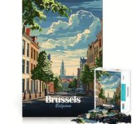 Rompecabezas para adolescentes de 1000 piezas con ilustración de paisaje urbano de Bruselas,Bélgica Piezas de ajuste preciso Juguete divertido y silencioso para jugar Ideal para cumpleaños y diversión