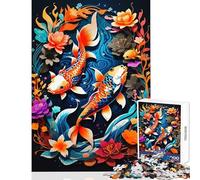 Rompecabezas para Adolescentes de 1000 Piezas con ilustración de Peces koi Juego Educativo de Carreras de Velocidad Juguetes para armar con póster y Hoja de Preguntas a Juego (50x75cm)