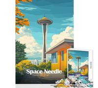 Rompecabezas para Adolescentes de 1000 Piezas con ilustración de Space Needle Juguete Educativo Gran Regalo para Juegos Juego Imposible con póster a Juego y Hoja de Trivia tamaño 50x75cm