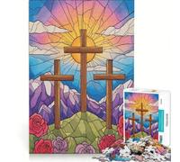 Rompecabezas para Adolescentes de 1000 Piezas con ilustración de Tres Cruces en vidriera Juego de ingenio desafiante de completar Toda la Familia 38x52cm