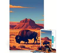 Rompecabezas para Adolescentes de 1000 Piezas con ilustración de un Bisonte en un Paisaje desértico Arte de Corte Fino Actividad para desarrollar la Mente Tiempo de Juego Regalo navideño Tranquilo