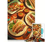 Rompecabezas para Adolescentes de 1000 Piezas con ilustración de un festín de Tacos y Salsa Juego de lógica de Piezas de Ajuste preciso Juguete Divertido y silencioso para cumpleaños (38x26cm)