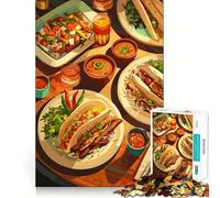 Rompecabezas para Adolescentes de 1000 Piezas con ilustración de un festín de Tacos y Salsa Juego de lógica de Piezas de Ajuste preciso Juguete Divertido y silencioso para cumpleaños Juego artístico